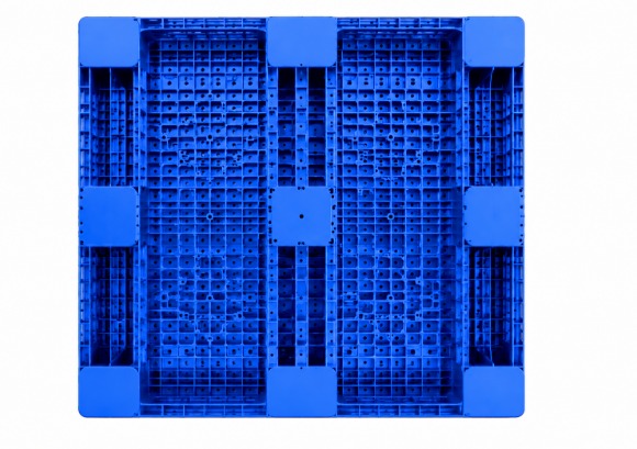 Heavy-duty blue plastic pallet top view
